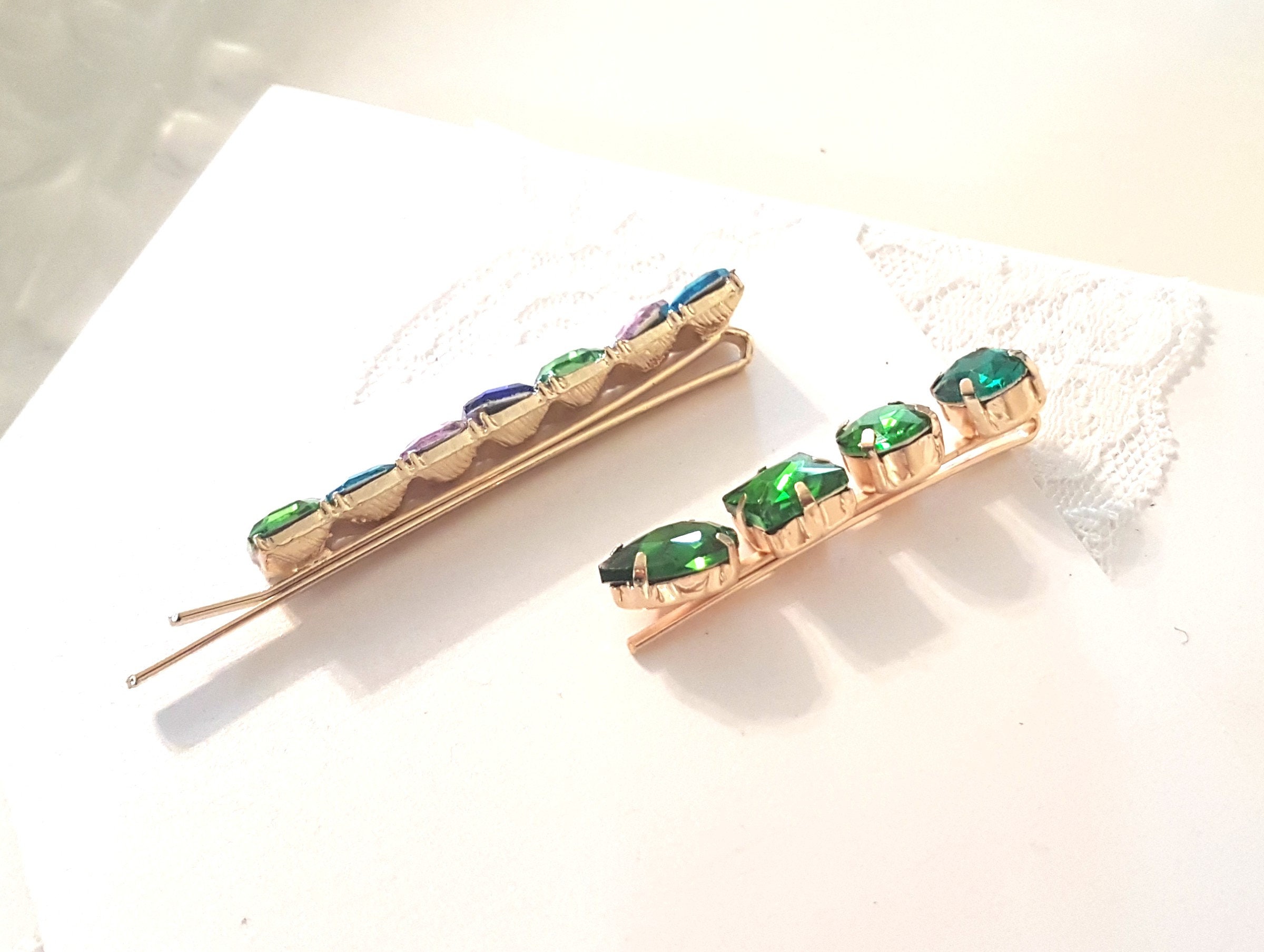 Ocean Emeralds Vintage Art Deco Style Crystal Set Bobby Pins Etsy