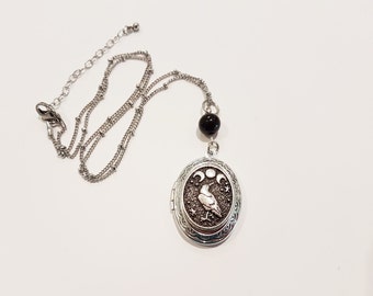 Triple Moon Raven Locket: Gothic Pagan Goddess Necklace