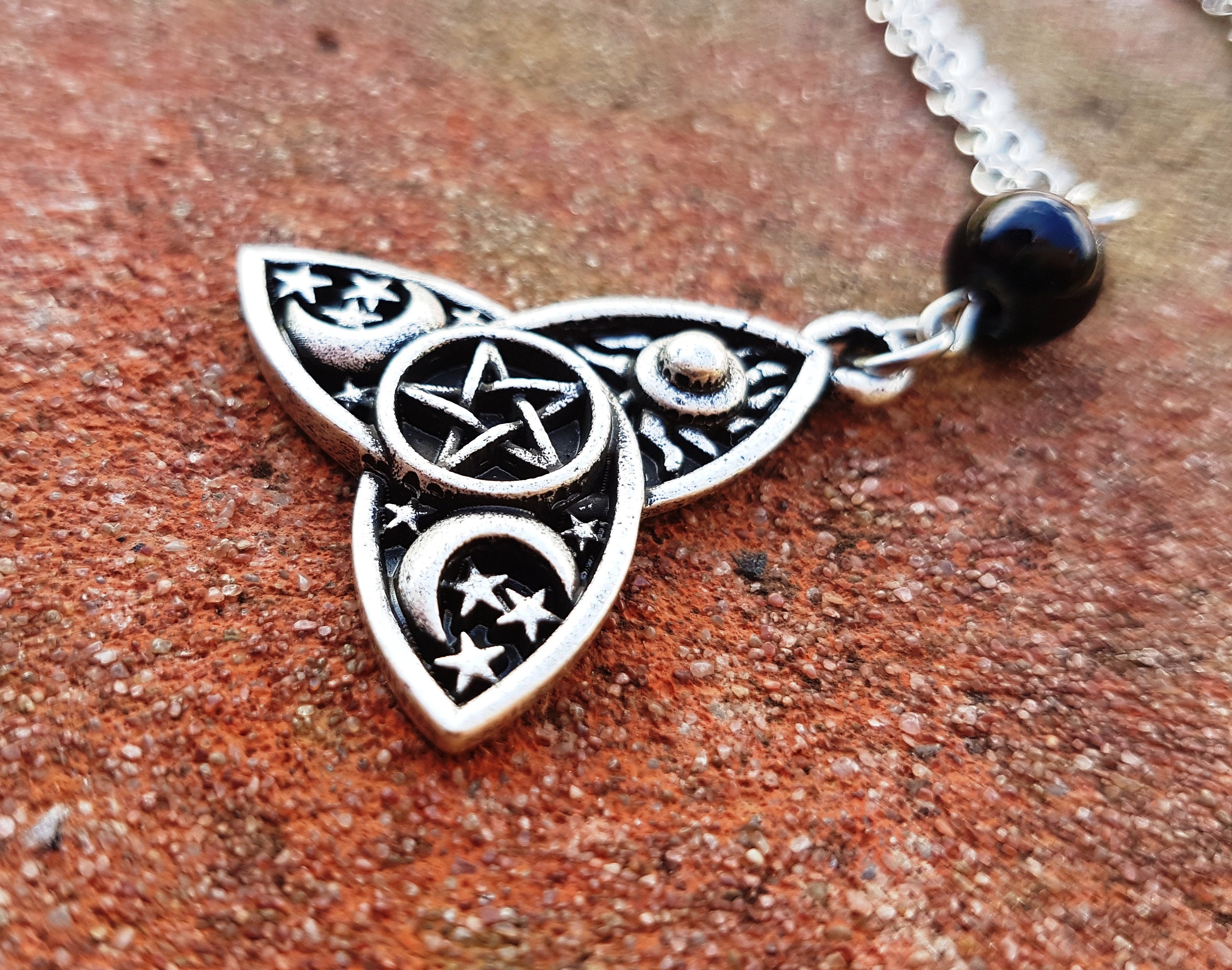 Triple Moon Pentagram Necklace: Celtic Knot Talisman, Witchcraft