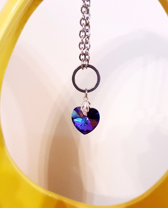 Swarovski Purple Crystal Heart O-ring Necklace: Dainty Amethyst
