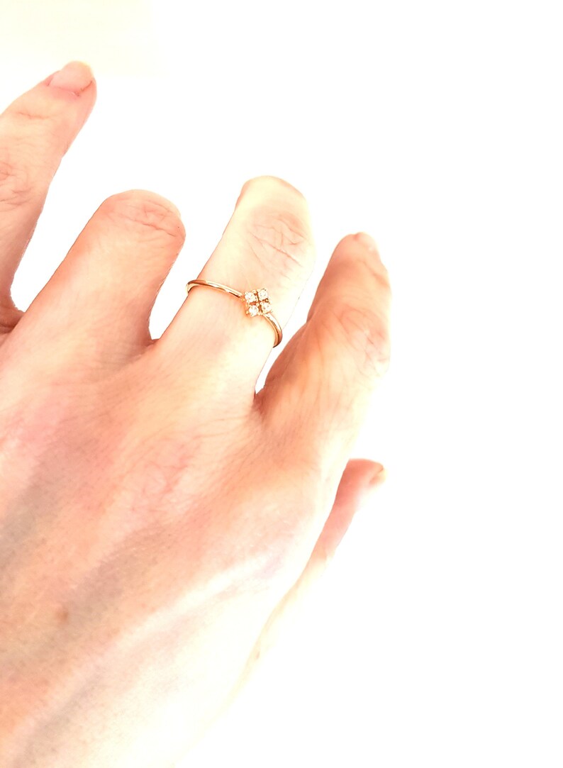 Tiny Dainty Gold Four Leaf Clover Ring delicate flower floral Irish Celtic Shamrock stacking ring stackable ring minimalist geometric square