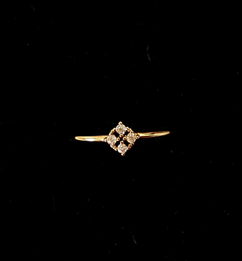 Tiny Dainty Gold Four Leaf Clover Ring delicate flower floral Irish Celtic Shamrock stacking ring stackable ring minimalist geometric square