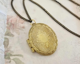 Vintage Brass Oval Locket Necklace: Victorian revival keepsake