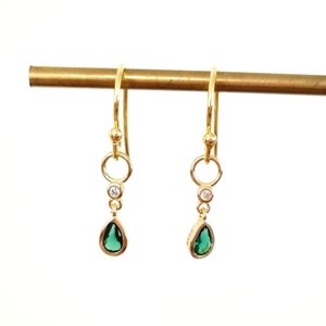Gold Plated Sterling Silver Emerald Green Cubic Zirconia Teardrop Earrings