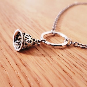 Tiny Silver Bell O Ring Necklace: Stainless Steel Chain, 18 Inch