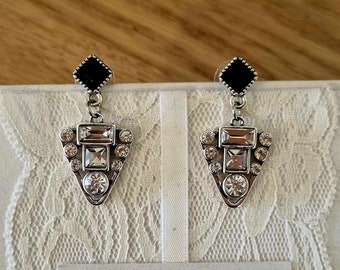 Art Deco Crystal Geometric Earrings: Vintage Glam Gatsby Style