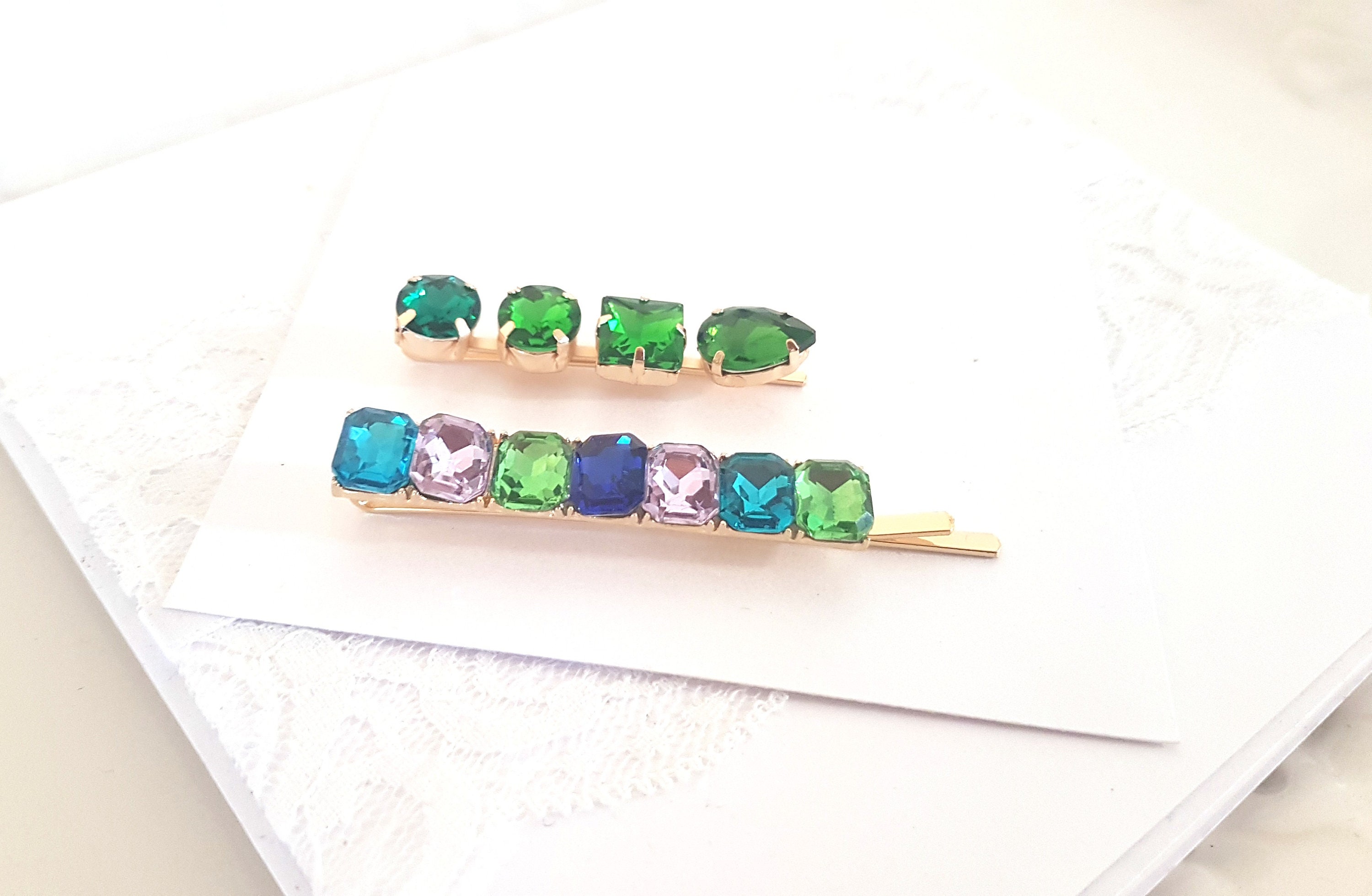 Ocean Emeralds Vintage Art Deco Style Crystal Set Bobby Pins Etsy