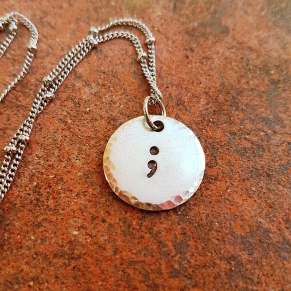 Hope - Hand Stamped Sem Colon Butterfly Necklace - Semcolon Necklace...