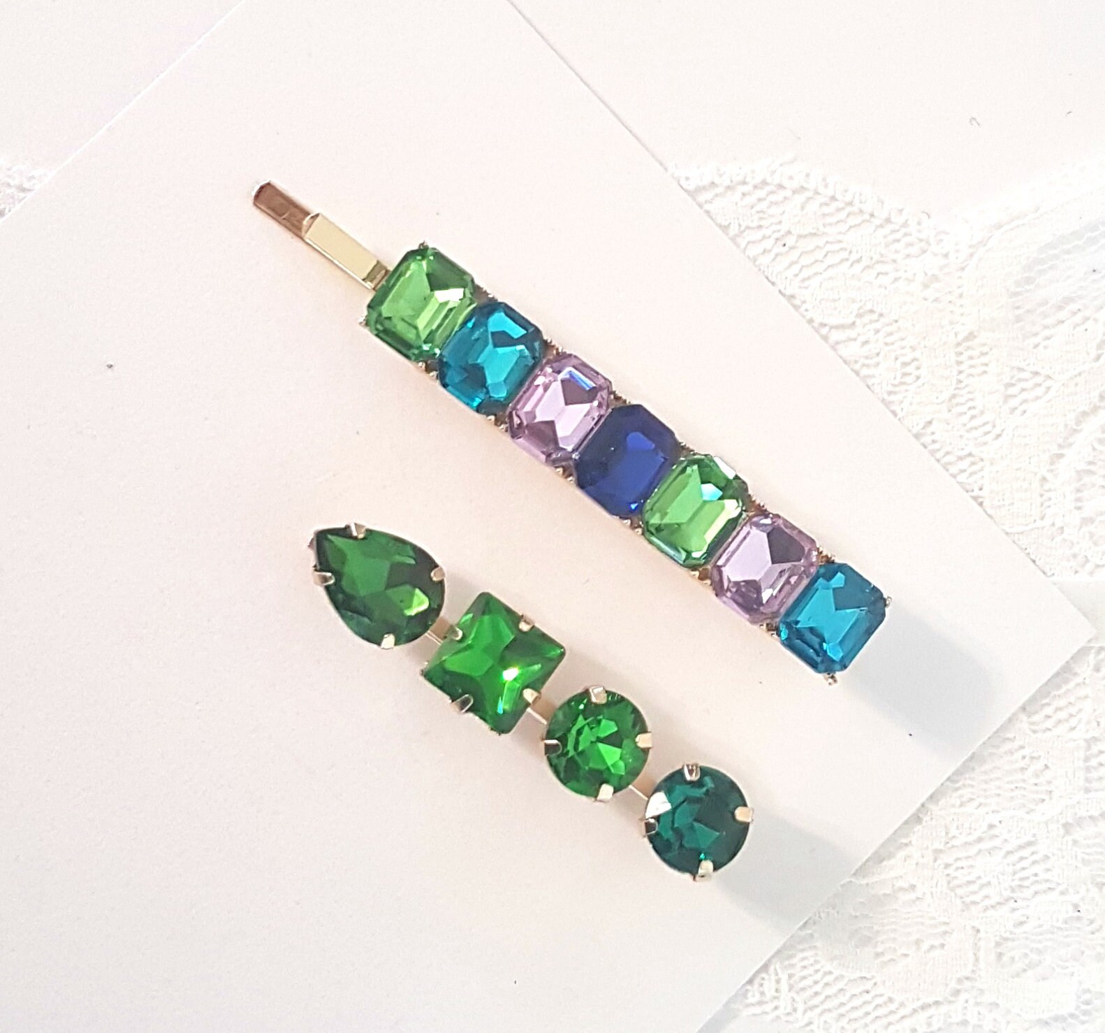 Ocean Emeralds Vintage Art Deco Style Crystal Set Bobby Pins Etsy