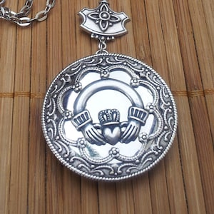 Claddagh Round Silver Locket Necklace Irish Celtic Love Friendship Loyalty bff best friends gift besties Mothers day Valentines romantic