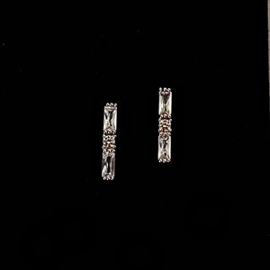 Tiny Baguette Bar Earrings Cubic Zirconia dainty minimalist geometric studs simple elegant small modern rectangle clear crystal screw back