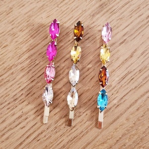 Vintage Style Crystal Bobby Pins hair clips barrettes embellished hair pins yellow pink blue topaz jewels gold tone retro antique colourful