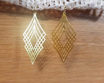 Art Deco Brass Drop Earrings: Geometric Statement Dangle