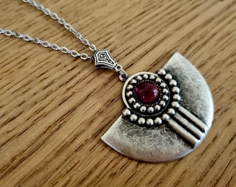 Art Deco Amethyst Necklace: Silver Geometric Pendant, Vintage Style