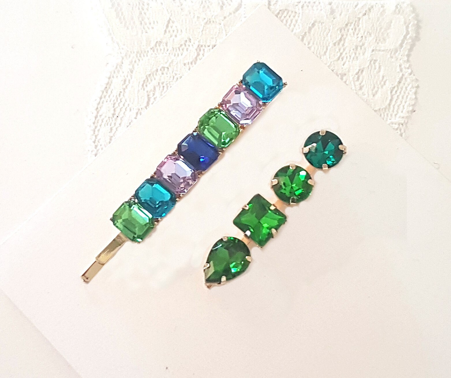 Ocean Emeralds Vintage Art Deco Style Crystal Set Bobby Pins Etsy