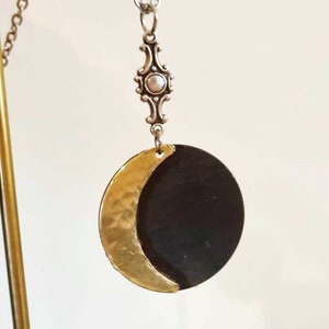 Lunar Eclipse Necklace mixed metal moon sun solar celestial pendant cosmic magic space  crescent moon phases talisman amulet Selene goddess