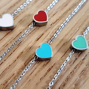 Delicate Tiny Heart Silver Enamel Necklace dainty small simple elegant blue green pink red minimalist romantic Valentine's love girlfriend
