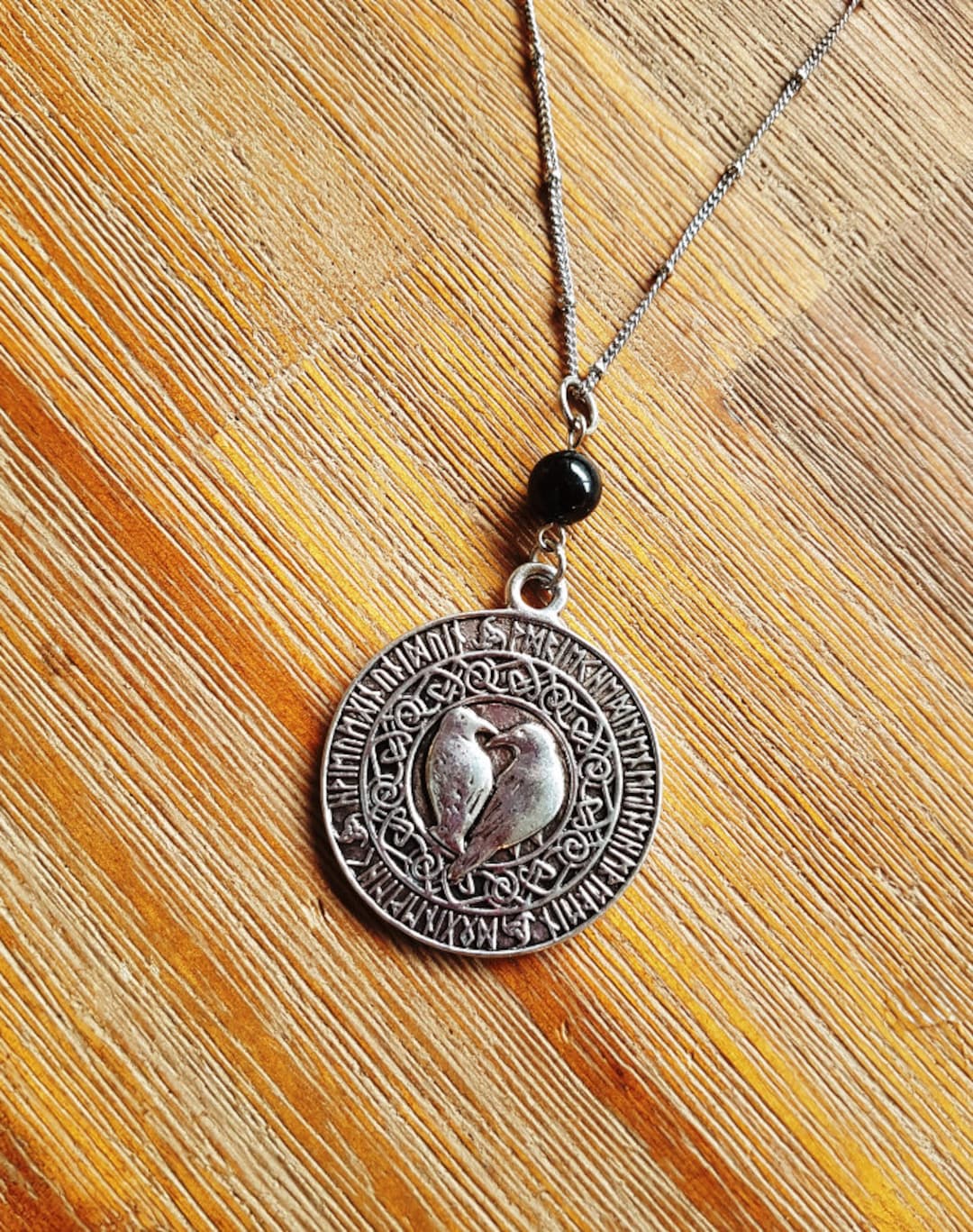 Odin's Ravens Silver Pendant Necklace: Norse Viking Mythology