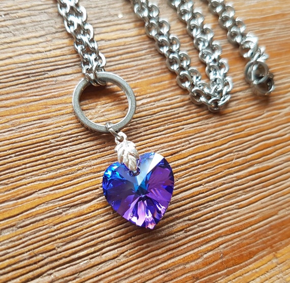 Swarovski Purple Crystal Heart O-ring Necklace: Dainty Amethyst