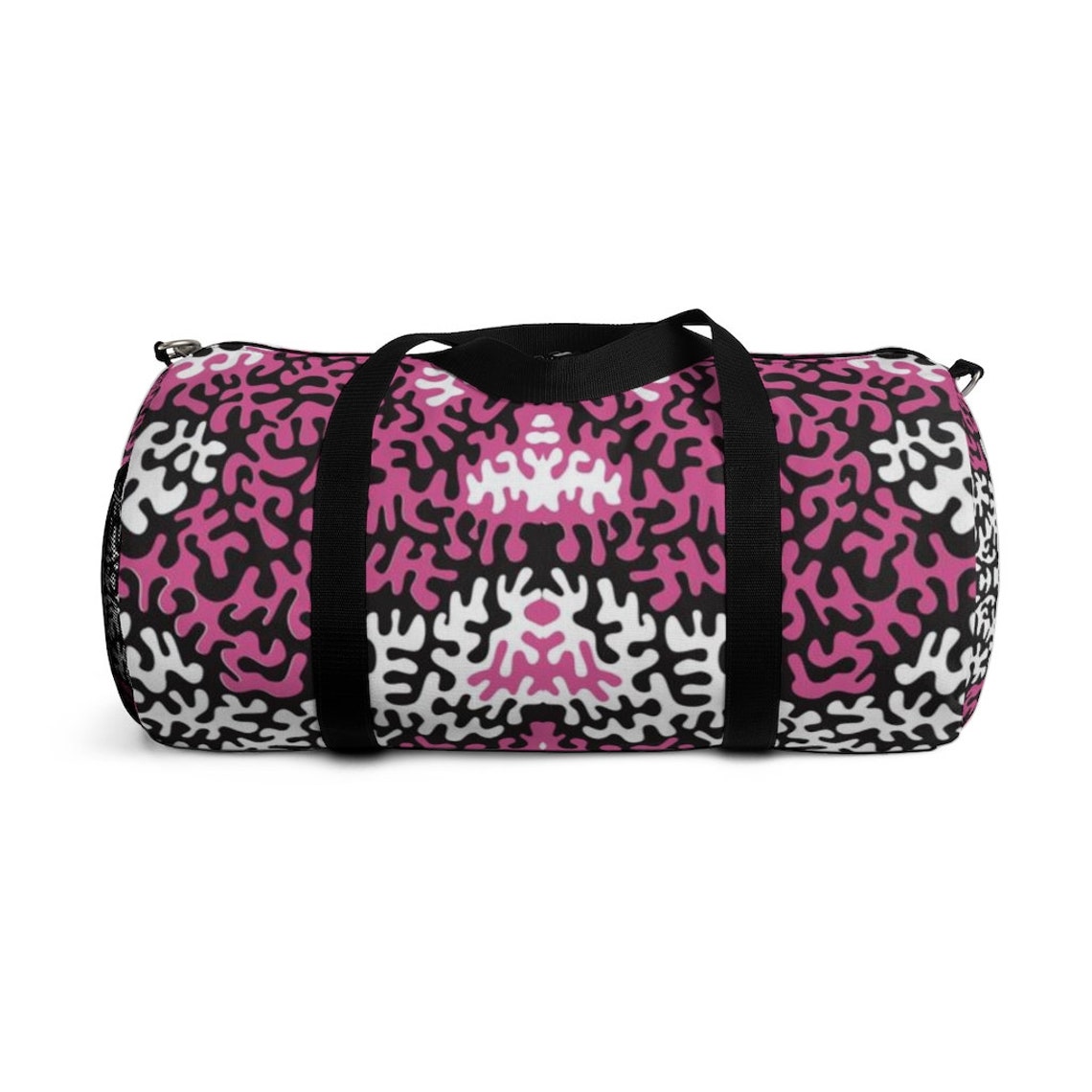 pink and black duffle bag