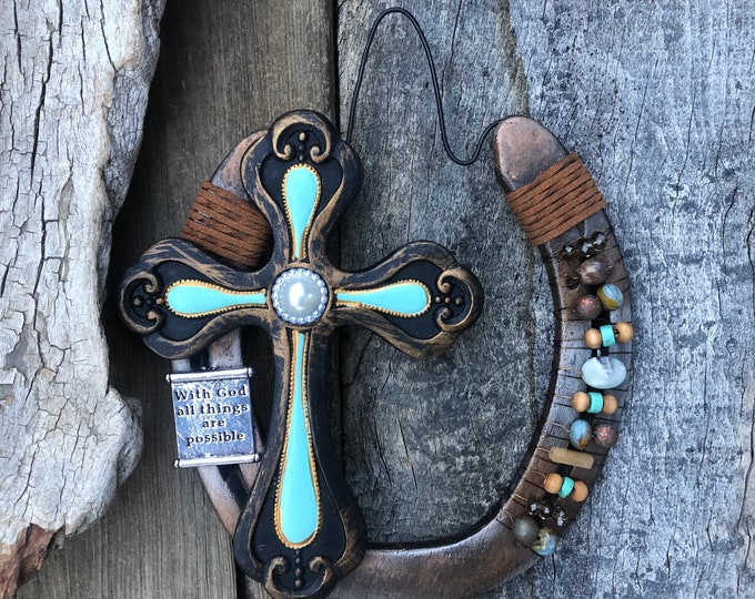 Cross Horse Shoe Wall Art Rustic Country Decor Equestrian Etsy