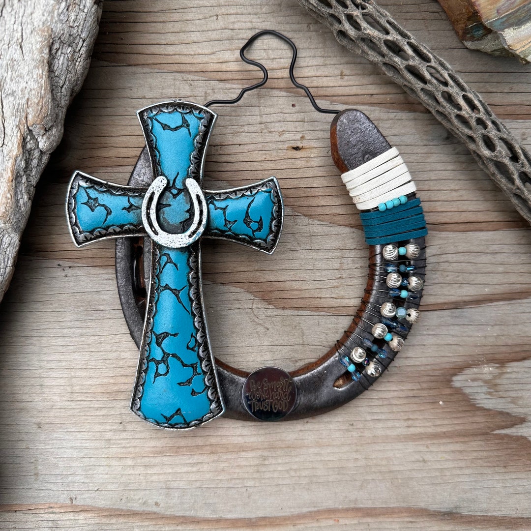 Cross Horse Shoe Wall Art Rustic Country Decor Equestrian Etsy