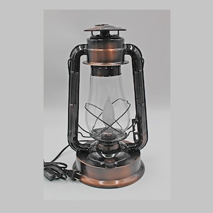 Beautiful old-fashioned 15" tall electrified bronze and black kerosene lantern for your home, cabin, or cottage.