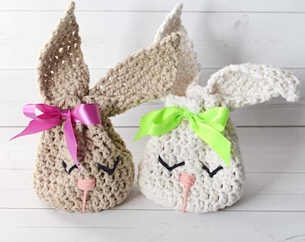 Bunny Treat Bag Crochet Pattern - Easter gift bag - Easter bunny favor - Bunny loot bag - Easter swag