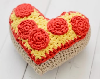 Crochet Valentine PDF Pattern - Heart shaped Pizza - Amigurumi pizza pattern - Stuffed pizza - pizza plush - Crochet pattern
