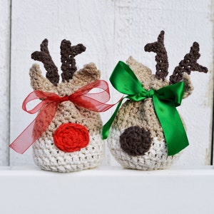 Reindeer Treat Bag Crochet Pattern - Holiday goody bag - Christmas party favor - Secret Santa loot bag