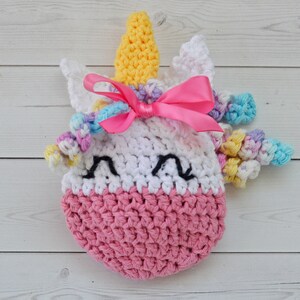 Unicorn Treat Bag Crochet Pattern Birthday goody bag Unicorn party favor Unicorn loot bag Unicorn baby shower image 3