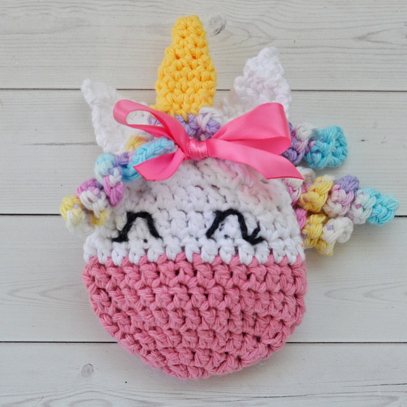 Unicorn Treat Bag Crochet Pattern Birthday goody bag Unicorn party favor Unicorn loot bag Unicorn baby shower image 3