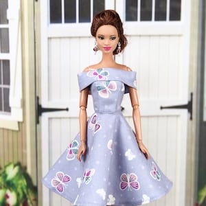 Fashion Doll Clothes -Lavender Glow-In-The-Dark Dress with Earrings and Heels For 11.5 inch Fashion Dolls