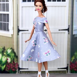 Fashion Doll Clothes Lavender Glow-In-The-Dark Dress with Earrings and Heels For 11.5 inch Fashion Dolls image 5