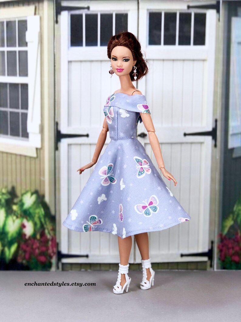 Fashion Doll Clothes Lavender Glow-In-The-Dark Dress with Earrings and Heels For 11.5 inch Fashion Dolls image 5