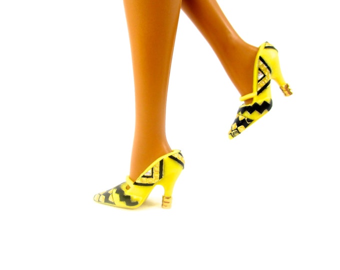 Barbie Doll Shoes Redesigned Doll Shoes Yellow Black Etsy
