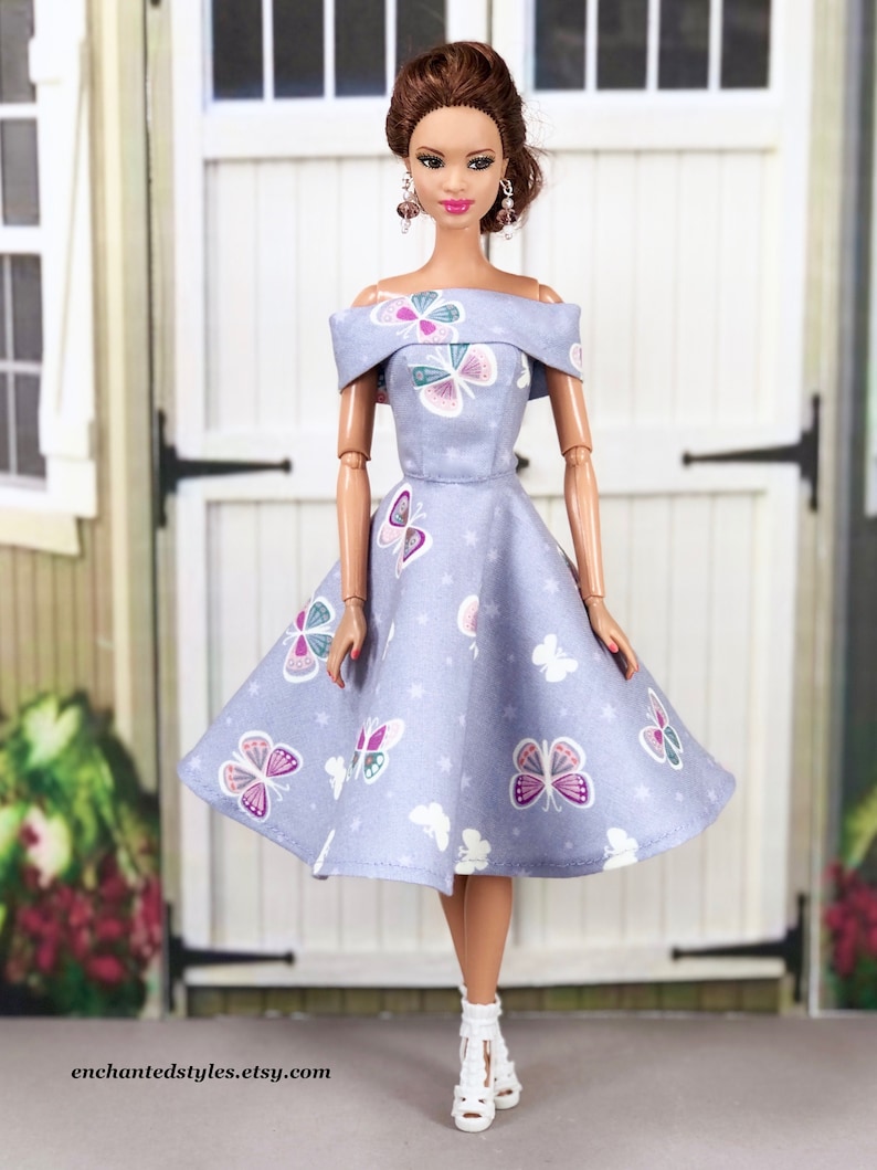 Fashion Doll Clothes Lavender Glow-In-The-Dark Dress with Earrings and Heels For 11.5 inch Fashion Dolls image 1