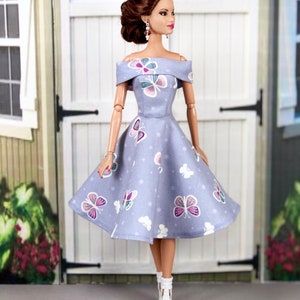 Fashion Doll Clothes Lavender Glow-In-The-Dark Dress with Earrings and Heels For 11.5 inch Fashion Dolls image 2