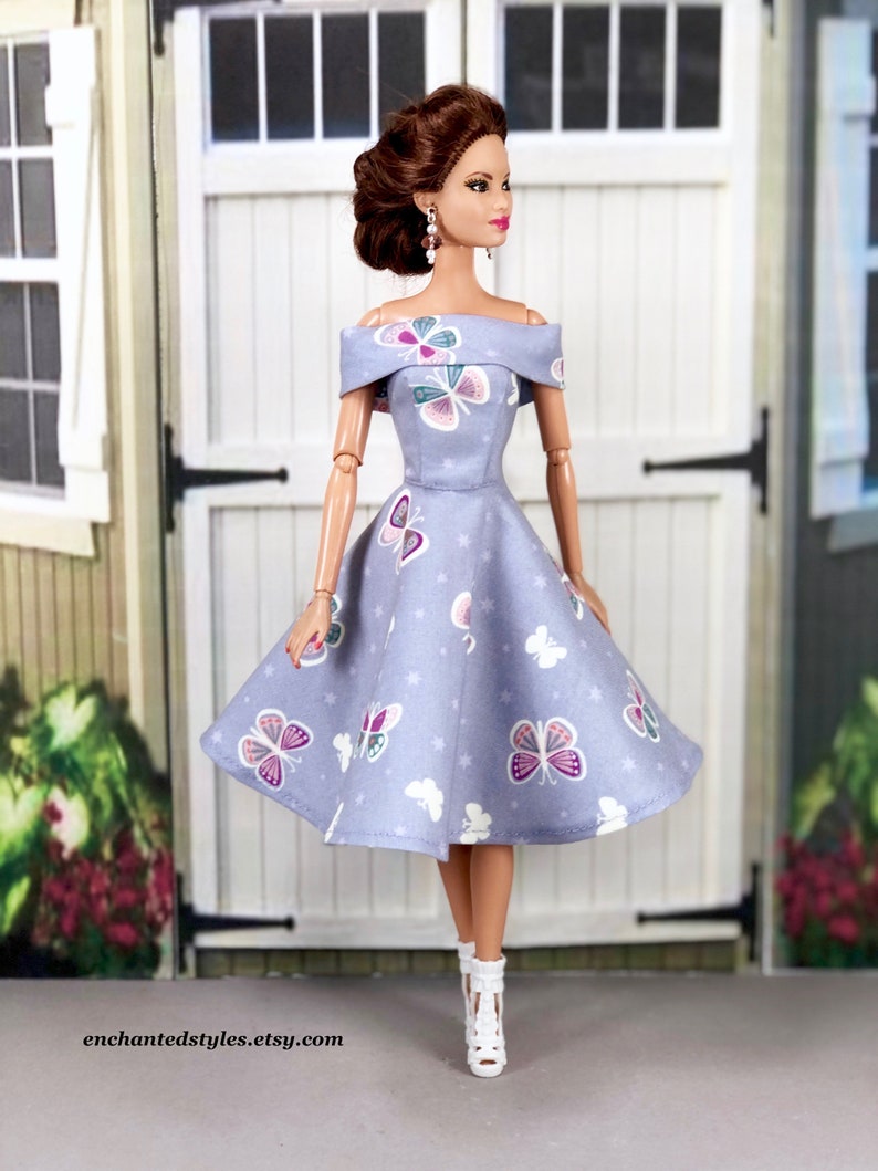 Fashion Doll Clothes Lavender Glow-In-The-Dark Dress with Earrings and Heels For 11.5 inch Fashion Dolls image 2