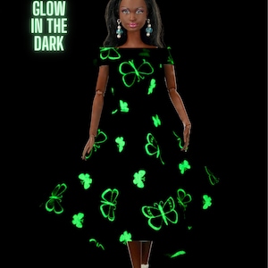 Fashion Doll Clothes Lavender Glow-In-The-Dark Dress with Earrings and Heels For 11.5 inch Fashion Dolls image 7