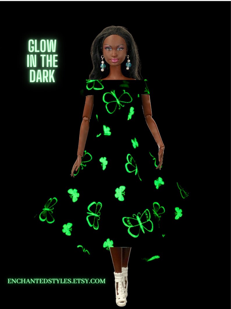 Fashion Doll Clothes Lavender Glow-In-The-Dark Dress with Earrings and Heels For 11.5 inch Fashion Dolls image 7