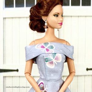 Fashion Doll Clothes Lavender Glow-In-The-Dark Dress with Earrings and Heels For 11.5 inch Fashion Dolls image 6