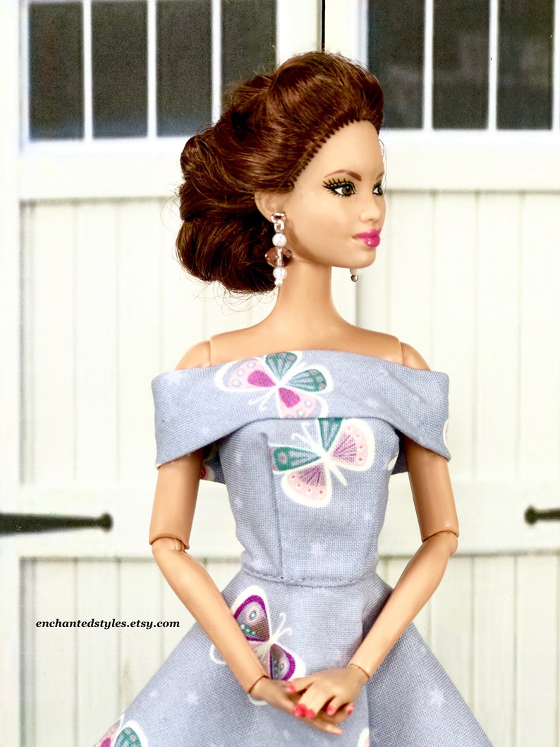 Fashion Doll Clothes Lavender Glow-In-The-Dark Dress with Earrings and Heels For 11.5 inch Fashion Dolls image 6