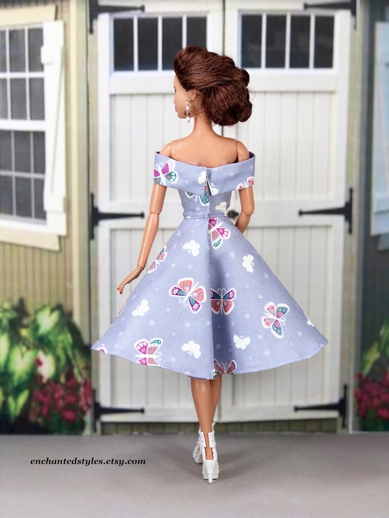 Fashion Doll Clothes Lavender Glow-In-The-Dark Dress with Earrings and Heels For 11.5 inch Fashion Dolls image 3