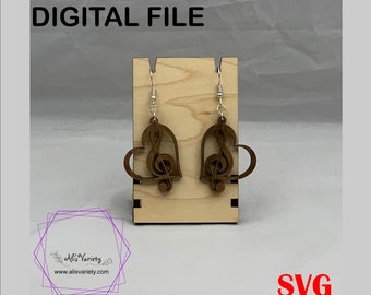 Digital File - Treble Clef Heart Earring - SVG - Laser Cut File