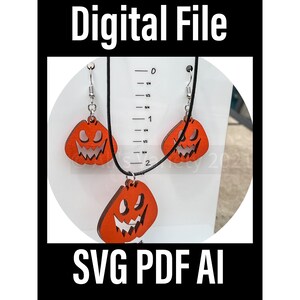 SVG Pumpkin Jack O Lantern Halloween Earrings and Necklace Pendant - Digital File Only - No product will be shipped Glowforge Laser Cut File