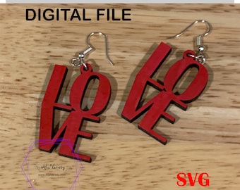 Digital Download LOVE Earring SVG - Digital Download - for Glowforge Cricut Silhouette cut file - necklace pendant or earring