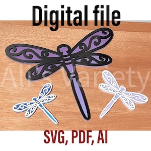 Digital File - Dragonfly SVG, layered dragonfly for laser cutting, cricut, silhouette etc