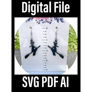 SVG Witch on Broom Halloween Earrings - Digital File Only - No product will be shipped - Glowforge Laser Cut File
