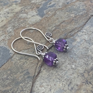 Amethyst Earrings with Artisan Sterling Hill Tribe Silver, 1.25 inch